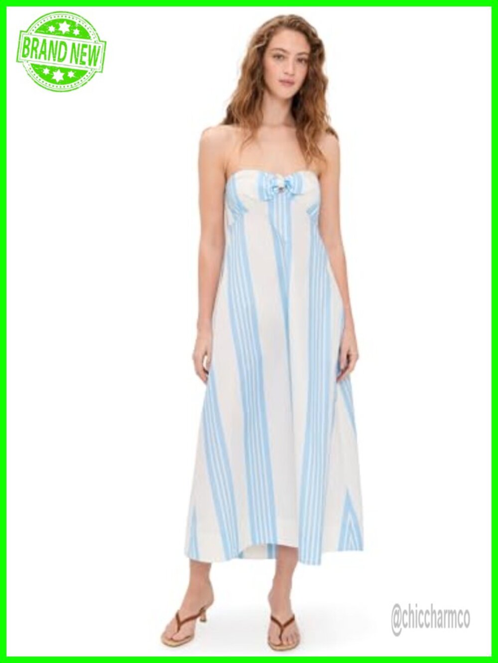 Women's Strapless Midi Dress Poplin Smocked Back Side Pockets